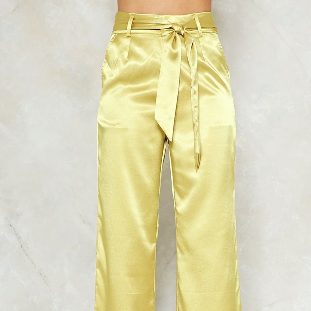 NastyGal Wide Leg Satin Pant - GOLD